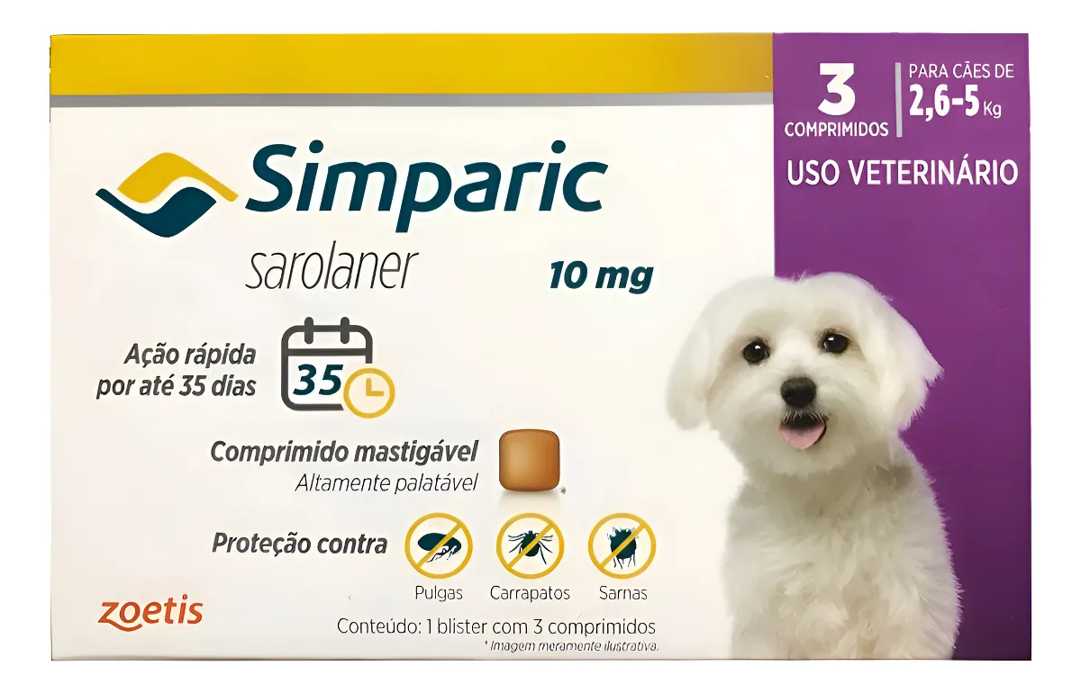 Simparic Para Cães De 2,6 A 5kg 10mg  1 Comprimido  Zoetis Violeta
