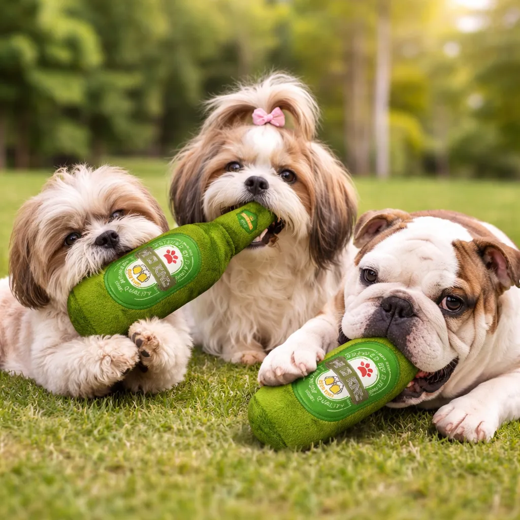Brinquedo Cachorro Pelúcia Garrafa Cerveja Cães Pet C/ Apito - Imagem 4