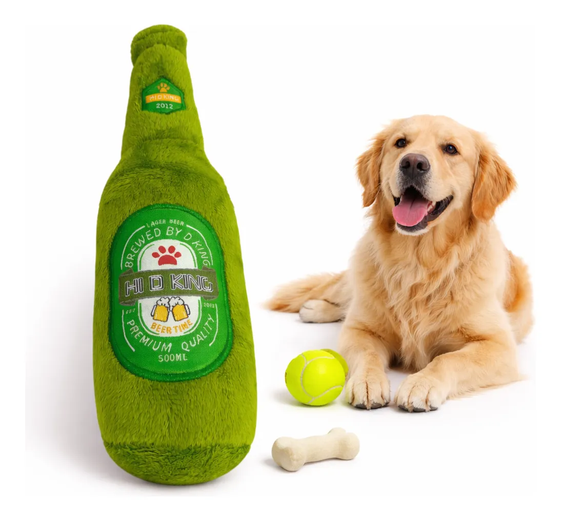 Brinquedo Cachorro Pelúcia Garrafa Cerveja Cães Pet C/ Apito