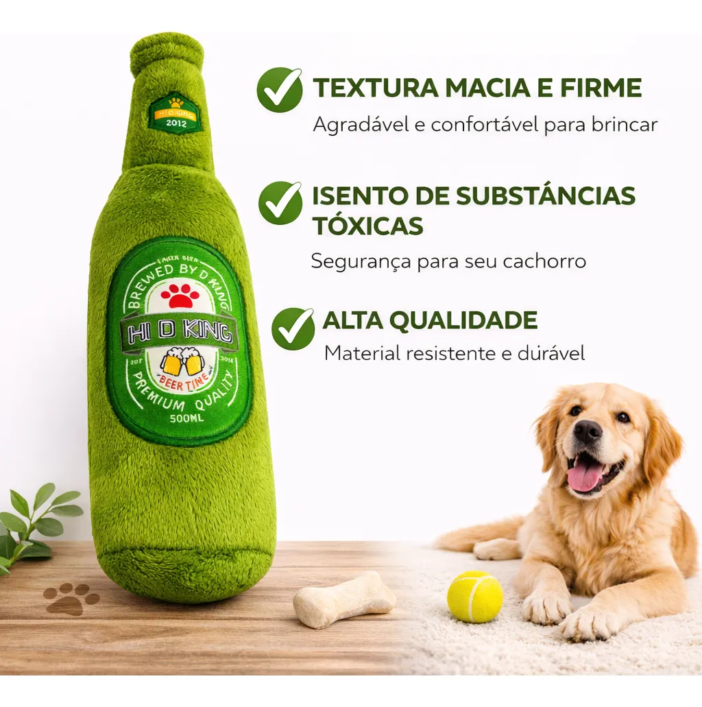 Brinquedo Cachorro Pelúcia Garrafa Cerveja Cães Pet C/ Apito - Imagem 2